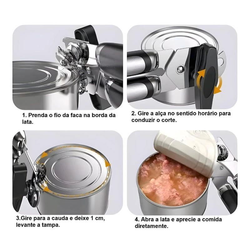 Abridor profissional de latas e garrafas de aço inoxidável para cozinha