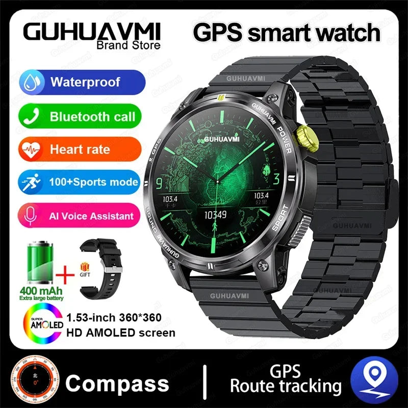 Relógio inteligente, GPS trajetória 1.5 "tela HD à prova d'água, bluetooth, chamadas, smartwatch masculino para android ios