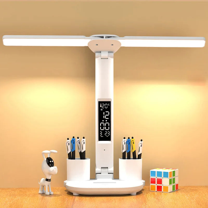 Lâmpada de mesa led multifuncional dobrável, com calendário e relógio. para quarto, leitura de cabeceira