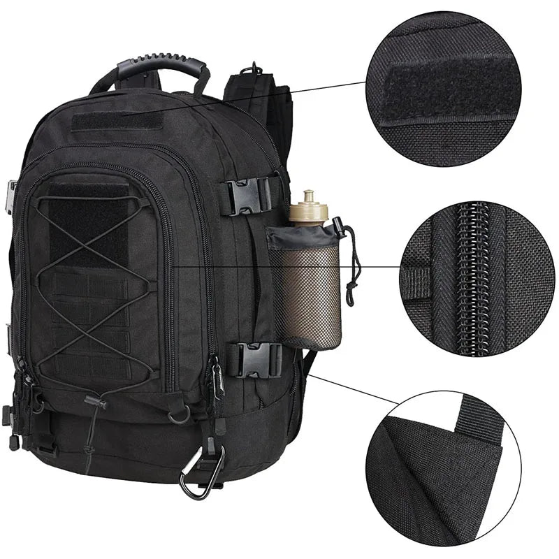 Mochila tática extra grande 60l para homens e mulheres, mochila para caminhadas ao ar livre, resistente à água, mochila de viagem, para laptop
