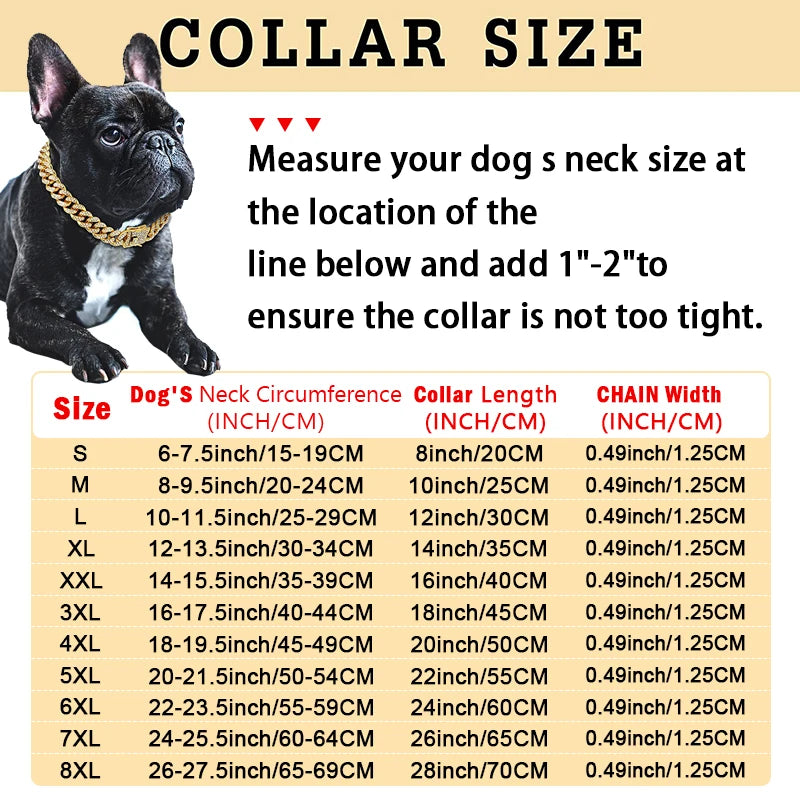Coleira cubana de diamante para cachorro, metal com fivela segura