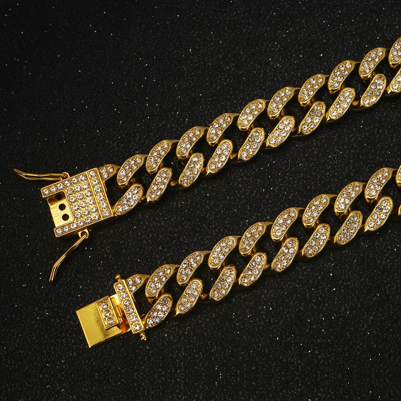 Coleira cubana de diamante para cachorro, metal com fivela segura