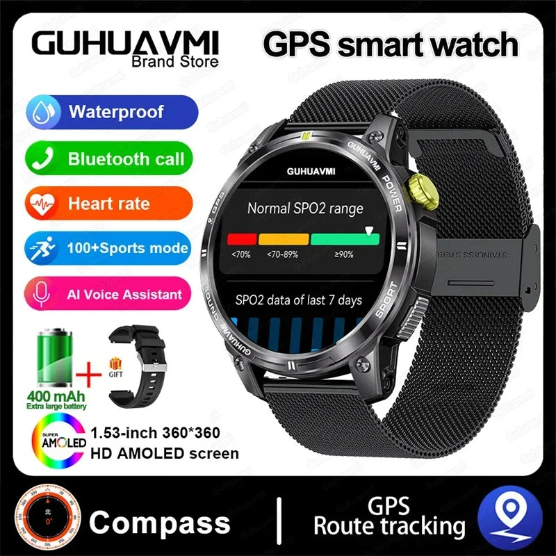 Relógio inteligente, GPS trajetória 1.5 "tela HD à prova d'água, bluetooth, chamadas, smartwatch masculino para android ios