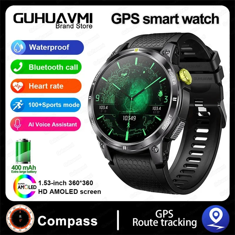 Relógio inteligente, GPS trajetória 1.5 "tela HD à prova d'água, bluetooth, chamadas, smartwatch masculino para android ios