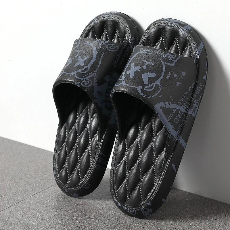 Chinelos Sola EVA Interior Aberto Toe Flip Flops Praia Slides Sandálias Rasas Impressão Desenho Animado Slide