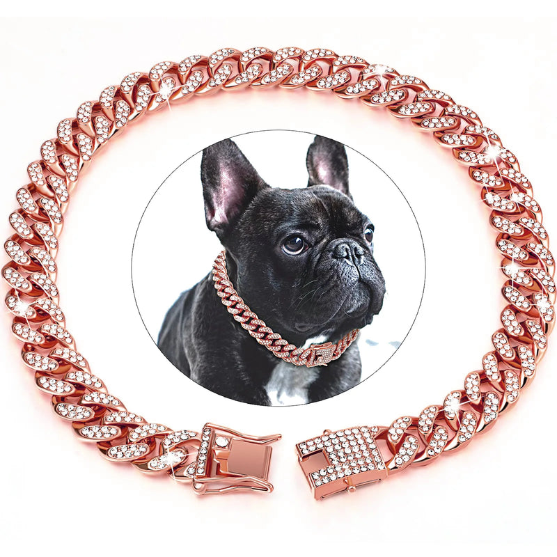 Coleira cubana de diamante para cachorro, metal com fivela segura