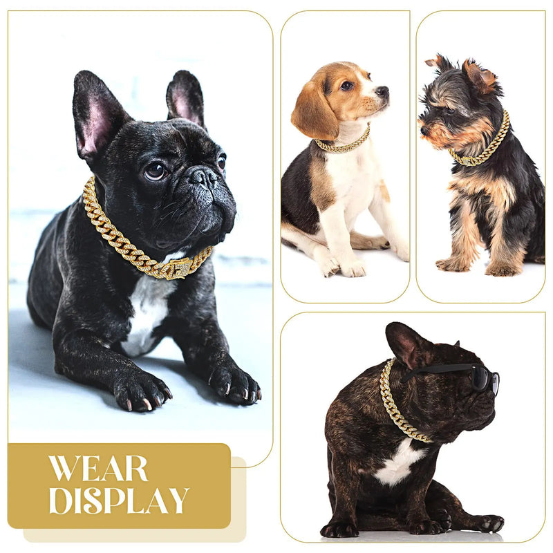 Coleira cubana de diamante para cachorro, metal com fivela segura