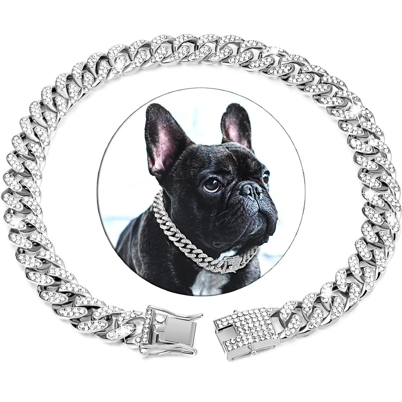 Coleira cubana de diamante para cachorro, metal com fivela segura