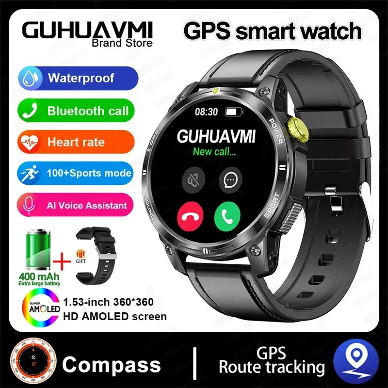 Relógio inteligente, GPS trajetória 1.5 "tela HD à prova d'água, bluetooth, chamadas, smartwatch masculino para android ios