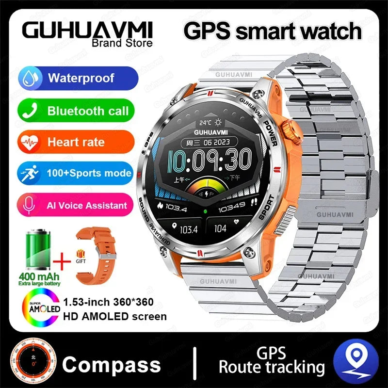 Relógio inteligente, GPS trajetória 1.5 "tela HD à prova d'água, bluetooth, chamadas, smartwatch masculino para android ios
