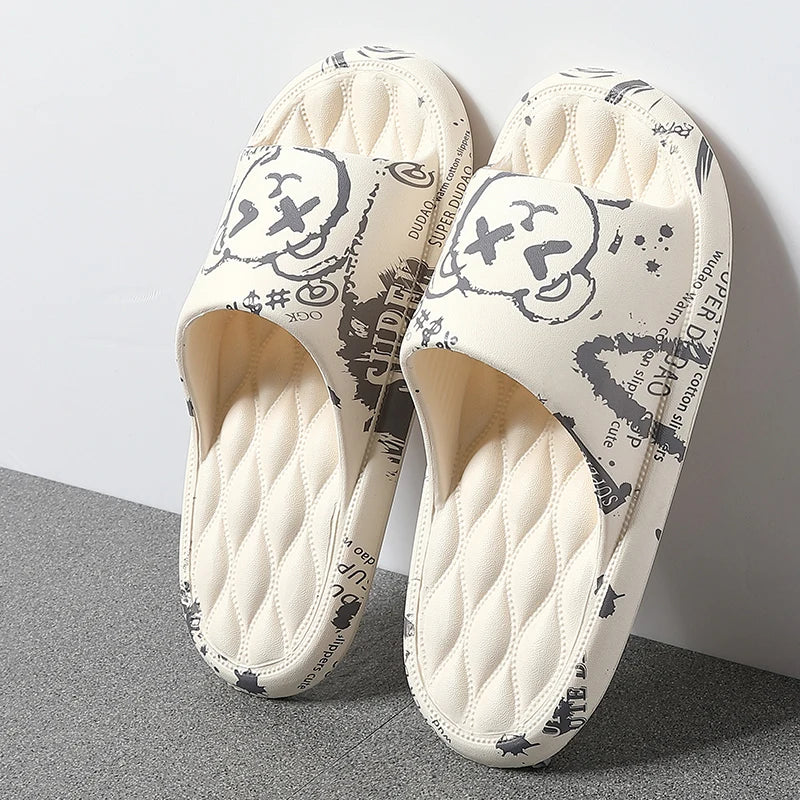 Chinelos Sola EVA Interior Aberto Toe Flip Flops Praia Slides Sandálias Rasas Impressão Desenho Animado Slide