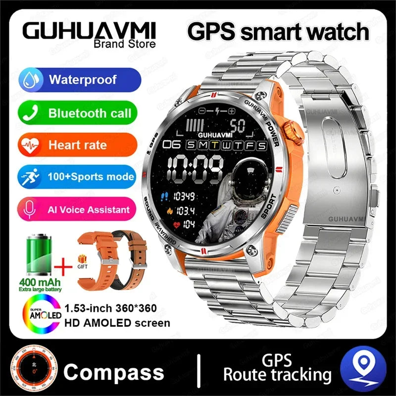 Relógio inteligente, GPS trajetória 1.5 "tela HD à prova d'água, bluetooth, chamadas, smartwatch masculino para android ios